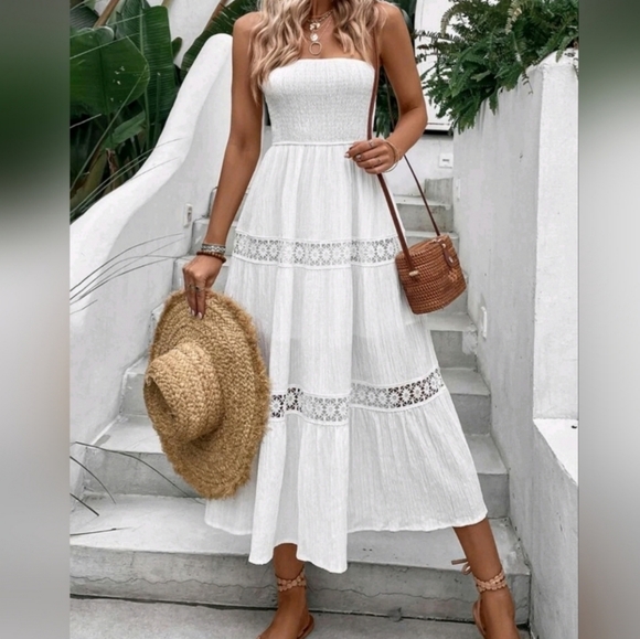 Ribbon Slim-fit Sequined Tube Top Midi Dress